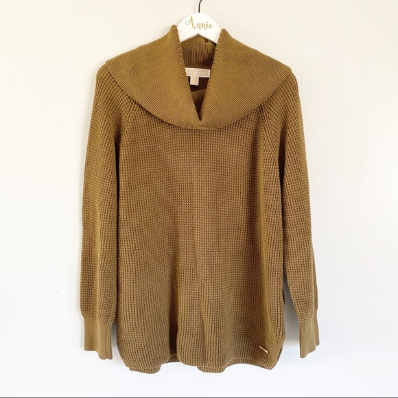 MICHAEL Michael Kors Waffle Knit Olive Brown Cowl Neck Women’s Sweater Large XL - Picture 2 of 14